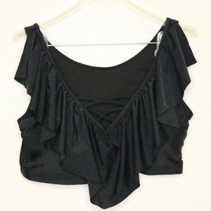 SOLD - Black Flare Fabric Swim Top